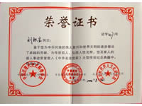 中华名流世家殊荣证书